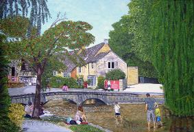 Oil painting by Robert Lincoln - Bourton on the Water, Cotswolds