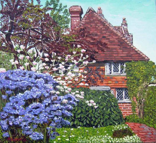 Oil painting miniature view of Sissinghurst Gardens 1
