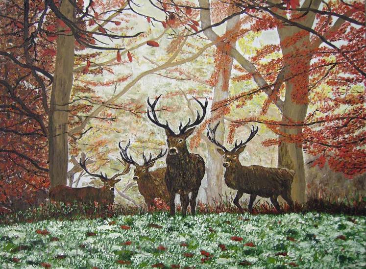 Oil painting Kings of Winter Stags